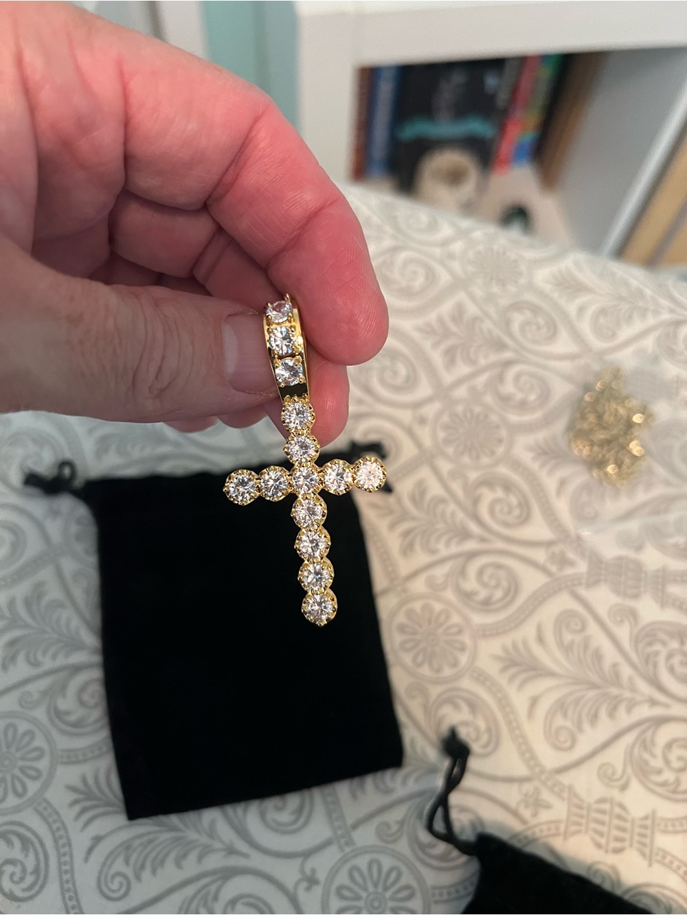 14 kt plated Gold Crystal Cross Pendant Necklace - Unbranded